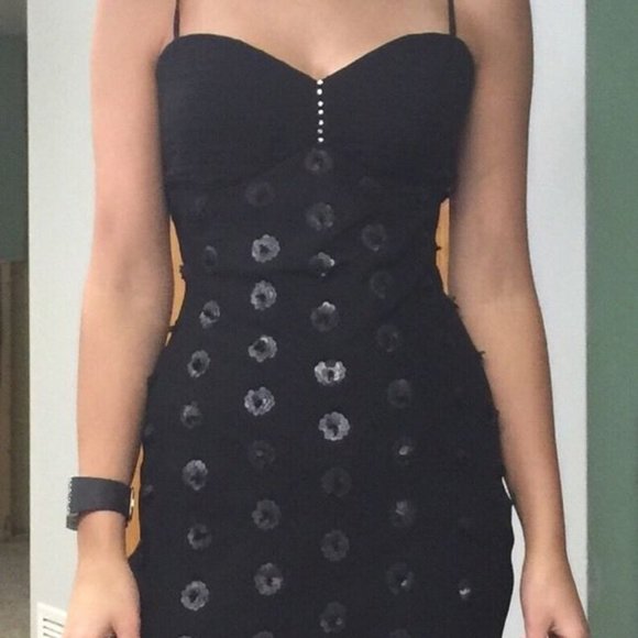 LA FEMME Beautiful Black Mermaid Dress Bead Sequins Prom Formal Small Sz 4 New - Picture 1 of 13